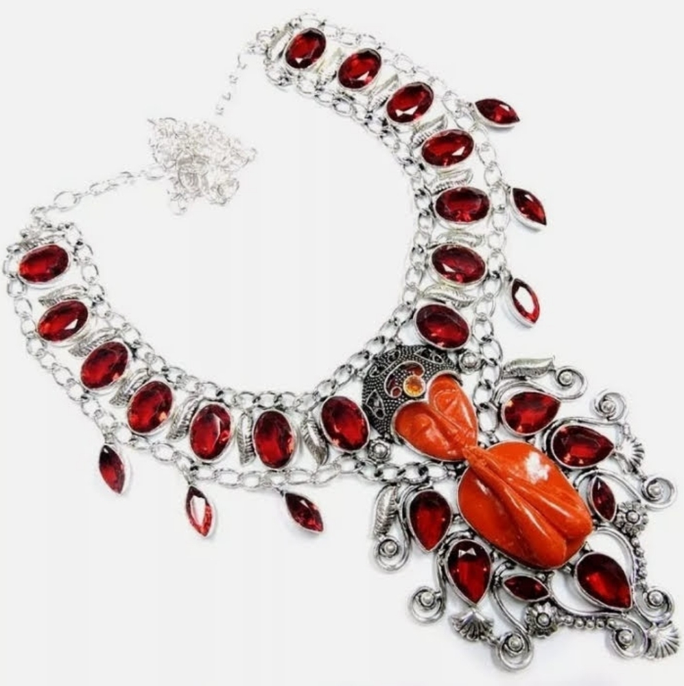 Art Deco Noveaux Mucha Bohemian Garnet Gypsy Necklace
